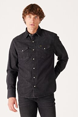 Regular Fit Normal Kesim %100 Pamuk Denim Gömlek - Anthracite-W5MSMR339