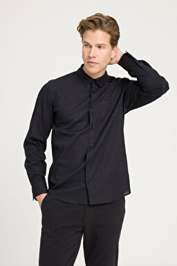 Regular Fit Normal Kesim Siyah Gömlek - Black-W5MY205279001 (görsel 2)