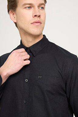 Regular Fit Normal Kesim Siyah Gömlek - Black-W5MY205279001 (görsel 4)