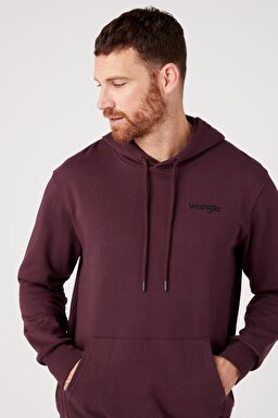 Oversize Fit Rahat Kesim %100 Pamuk Kapüşonlu Yaka Bordo Sweatshirt - Aubergine-W643ILXU1 (görsel 2)