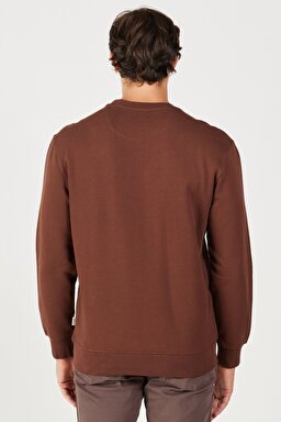 Regular Fit Normal Kesim %100 Pamuk İçi Polarlı Kahverengi Sweatshirt - Potting Soil-W646H1H44 (görsel 5)