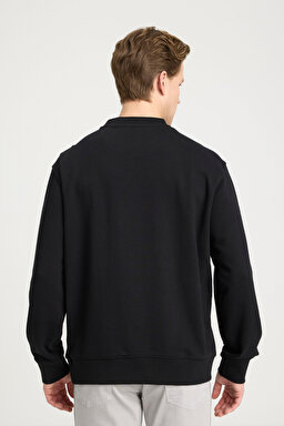 Regular Fit Normal Kesim Bisiklet Yaka %100 Pamuk Siyah Sweatshirt - Black-W661205543471 (görsel 5)