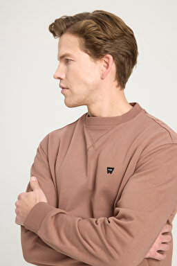 Regular Fit Normal Kesim Bisiklet Yaka %100 Pamuk Kahverengi Sweatshirt - Acorn-W661205543A96 (görsel 2)