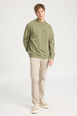 Regular Fit Normal Kesim Bisiklet Yaka %100 Pamuk Yeşil Sweatshirt - Brindle Green-W661205543UA (görsel 3)