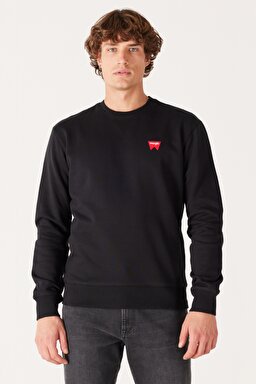 Regular Fit Normal Kesim %100 Pamuk Bisiklet Yaka Siyah Sweatshirt - Black-W661HA100
