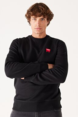 Regular Fit Normal Kesim %100 Pamuk Bisiklet Yaka Siyah Sweatshirt - Black-W661HA100 (görsel 2)