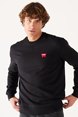 Regular Fit Normal Kesim %100 Pamuk Bisiklet Yaka Siyah Sweatshirt - Black-W661HA100 (görsel 4)