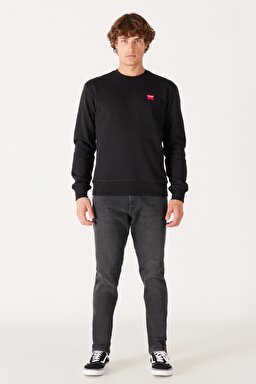 Regular Fit Normal Kesim %100 Pamuk Bisiklet Yaka Siyah Sweatshirt - Black-W661HA100 (görsel 5)
