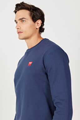 Regular Fit Normal Kesim %100 Pamuk Bisiklet Yaka Lacivert Swetshirt - Navy-W661HA114 (görsel 4)