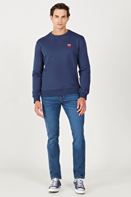 Regular Fit Normal Kesim %100 Pamuk Bisiklet Yaka Lacivert Swetshirt - Navy-W661HA114 (görsel 5)