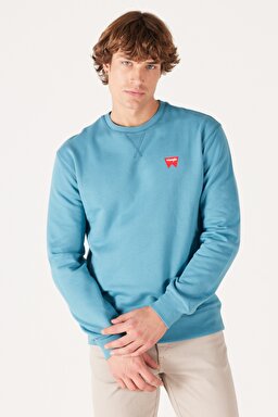 Regular Fit Normal Kesim %100 Pamuk İçi Polarlı Mavi Sweatshirt - Storm Blue-W661HA33B (görsel 2)
