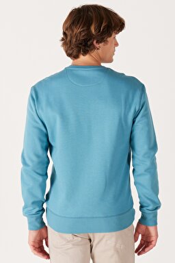 Regular Fit Normal Kesim %100 Pamuk İçi Polarlı Mavi Sweatshirt - Storm Blue-W661HA33B (görsel 5)