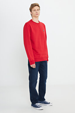 Regular Fit Normal Kesim %100 Pamuk Bisiklet Yaka Kırmızı Sweatshirt - Red-W661HAA47 (görsel 3)