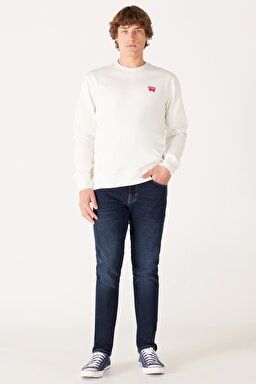 Regular Fit Normal Kesim %100 Pamuk İçi Polarlı Kırık Beyaz Sweatshirt - Worn White-W661HAW02 (görsel 4)