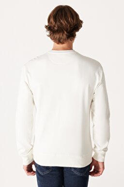Regular Fit Normal Kesim %100 Pamuk İçi Polarlı Kırık Beyaz Sweatshirt - Worn White-W661HAW02 (görsel 5)