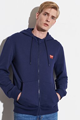 Regular Fit Normal Kesim %100 Pamuk Kapüşonlu Şardonlu Sweatshirt - Navy-W664HA114