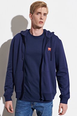 Regular Fit Normal Kesim %100 Pamuk Kapüşonlu Şardonlu Sweatshirt - Navy-W664HA114 (görsel 2)