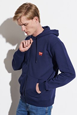 Regular Fit Normal Kesim %100 Pamuk Kapüşonlu Şardonlu Sweatshirt - Navy-W664HA114 (görsel 3)