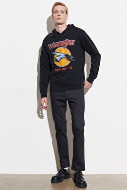 Regular Fit Normal Kesim %100 Pamuk Kapüşonlu Sweatshirt - Faded Black-W669ILXV6 (görsel 6)