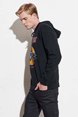 Regular Fit Normal Kesim %100 Pamuk Kapüşonlu Sweatshirt - Faded Black-W669ILXV6 (görsel 7)