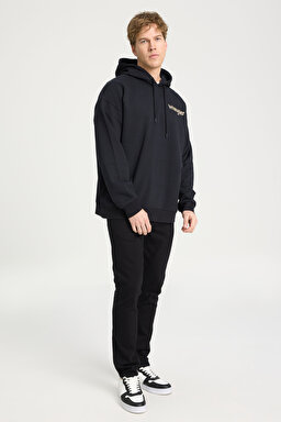 Regular Fit Normal Kesim %100 Pamuk Kapüşonlu Yaka Siyah Sweatshirt - Black-W674I4100 (görsel 3)