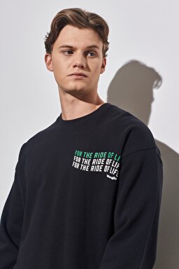 Regular Fit Normal Kesim %100 Pamuk Bisiklet Yaka Siyah Sweatshirt - Black-W676I4100 (görsel 2)