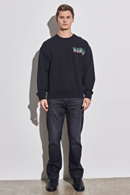 Regular Fit Normal Kesim %100 Pamuk Bisiklet Yaka Siyah Sweatshirt - Black-W676I4100 (görsel 5)