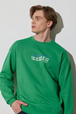 Regular Fit Normal Kesim %100 Pamuk Bisiklet Yaka Yeşil Sweatshirt - Leprechaun Green-W676I4G30