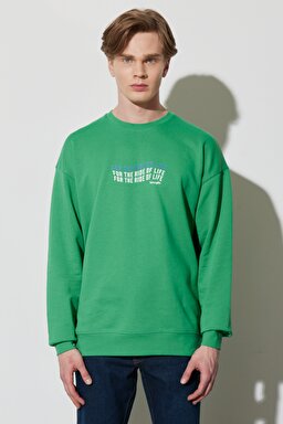 Regular Fit Normal Kesim %100 Pamuk Bisiklet Yaka Yeşil Sweatshirt - Leprechaun Green-W676I4G30 (görsel 2)
