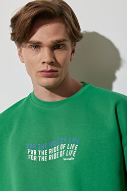 Regular Fit Normal Kesim %100 Pamuk Bisiklet Yaka Yeşil Sweatshirt - Leprechaun Green-W676I4G30 (görsel 3)