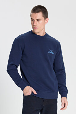 Regular Fit Normal Kesim Bisiklet Yaka %100 Pamuk Lacivert Sweatshirt - Navy-W6895935358
