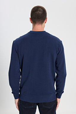 Regular Fit Normal Kesim Bisiklet Yaka %100 Pamuk Lacivert Sweatshirt - Navy-W6895935358 (görsel 5)