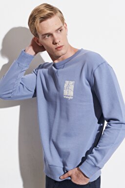 Regular Fit Normal Kesim %100 Pamuk Bisiklet Yaka Sweatshirt - Stone Wash Blue-W6D8HAX4Q