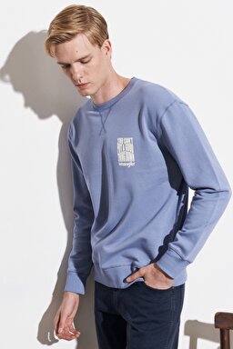 Regular Fit Normal Kesim %100 Pamuk Bisiklet Yaka Sweatshirt - Stone Wash Blue-W6D8HAX4Q (görsel 2)