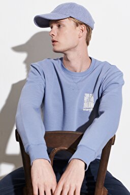 Regular Fit Normal Kesim %100 Pamuk Bisiklet Yaka Sweatshirt - Stone Wash Blue-W6D8HAX4Q (görsel 3)