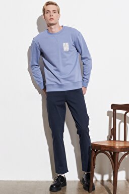 Regular Fit Normal Kesim %100 Pamuk Bisiklet Yaka Sweatshirt - Stone Wash Blue-W6D8HAX4Q (görsel 4)