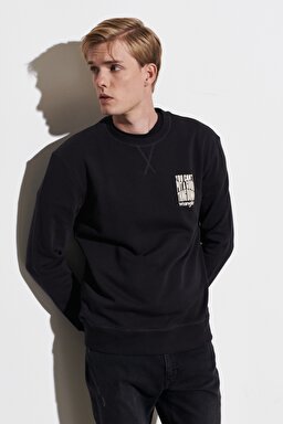 Regular Fit Normal Kesim %100 Pamuk Bisiklet Yaka Siyah Sweatshirt - Faded Black-W6D8HAXV6 (görsel 2)