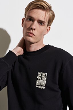 Regular Fit Normal Kesim %100 Pamuk Bisiklet Yaka Siyah Sweatshirt - Faded Black-W6D8HAXV6 (görsel 4)