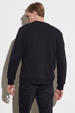 Regular Fit Normal Kesim %100 Pamuk Bisiklet Yaka Siyah Sweatshirt - Faded Black-W6D8HAXV6 (görsel 7)