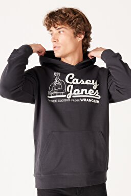 Loose Fit Rahat Kesim %100 Pamuk İçi Polarlı Koyu Gri Sweatshirt - Faded Black-W6H6I3XV6