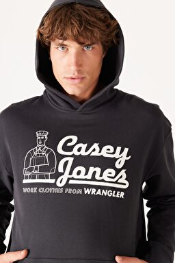 Loose Fit Rahat Kesim %100 Pamuk İçi Polarlı Koyu Gri Sweatshirt - Faded Black-W6H6I3XV6 (görsel 2)