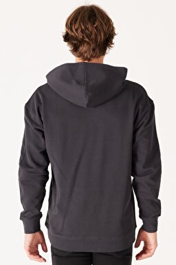 Loose Fit Rahat Kesim %100 Pamuk İçi Polarlı Koyu Gri Sweatshirt - Faded Black-W6H6I3XV6 (görsel 5)