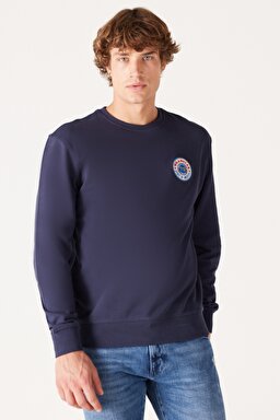 Regular Fit Normal Kesim %100 Pamuk İçi Polarlı Lacivert Sweatshirt - Navy-W6L7I4114
