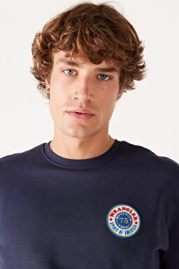 Regular Fit Normal Kesim %100 Pamuk İçi Polarlı Lacivert Sweatshirt - Navy-W6L7I4114 (görsel 3)