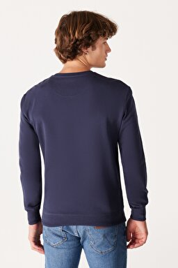 Regular Fit Normal Kesim %100 Pamuk İçi Polarlı Lacivert Sweatshirt - Navy-W6L7I4114 (görsel 5)
