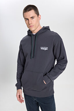 Relaxed Fit Geniş Kesim Kapüşonlu %100 Pamuk Soluk Siyah Sweatshirt - Faded Black-W6M95935642 (görsel 2)