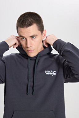 Relaxed Fit Geniş Kesim Kapüşonlu %100 Pamuk Soluk Siyah Sweatshirt - Faded Black-W6M95935642 (görsel 4)