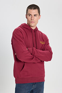 Relaxed Fit Geniş Kesim Kapüşonlu %100 Pamuk Bordo Sweatshirt - Wine-W6M95935810