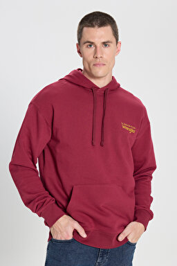 Relaxed Fit Geniş Kesim Kapüşonlu %100 Pamuk Bordo Sweatshirt - Wine-W6M95935810 (görsel 2)