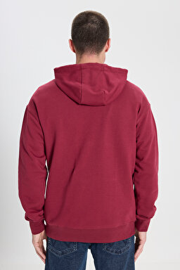 Relaxed Fit Geniş Kesim Kapüşonlu %100 Pamuk Bordo Sweatshirt - Wine-W6M95935810 (görsel 6)